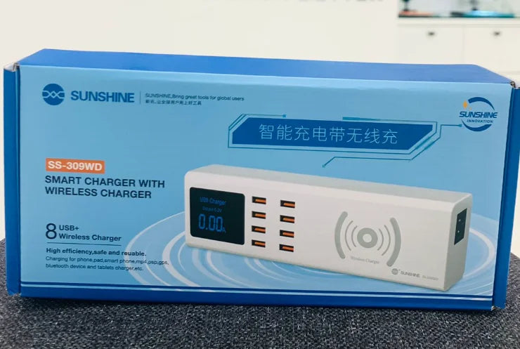 Sunshine SS-309WD pametni bežični punjač s LED zaslonom – 8-portni pametni USB punjač